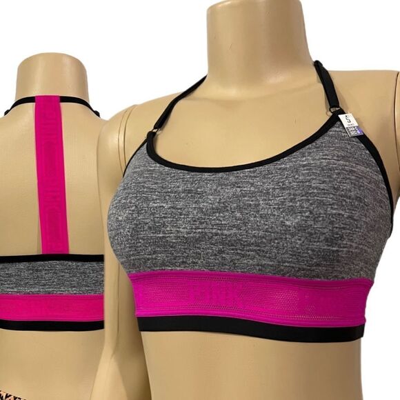 Victorias Secret Pink Cotton Racerback Unlined Crop Bralette bra gray pink - Picture 2 of 6